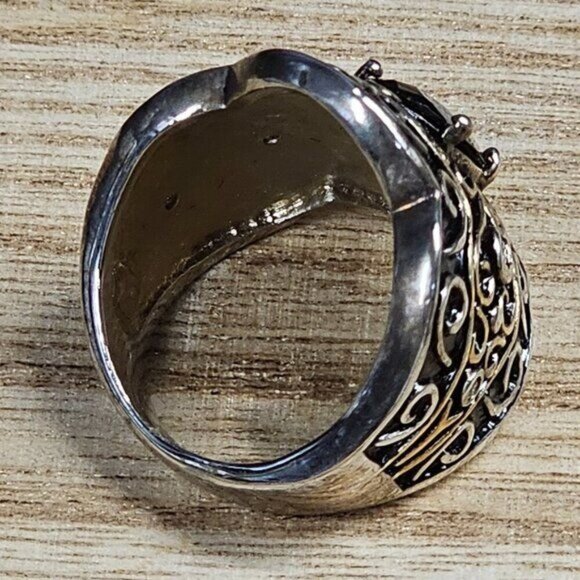 Vintage-Inspired Sterling Silver & Gold-Plated Scrollwork Ring  Sz 6 With Black - Picture 4 of 11